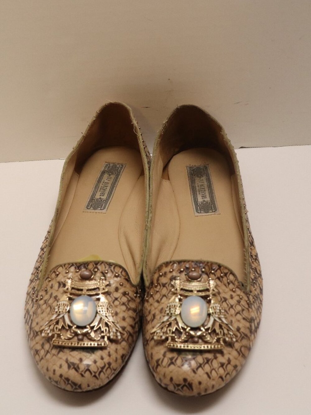 Ivy Kirzhner Snake Print Flats Women's Shoes with Gem Embellishment Beige